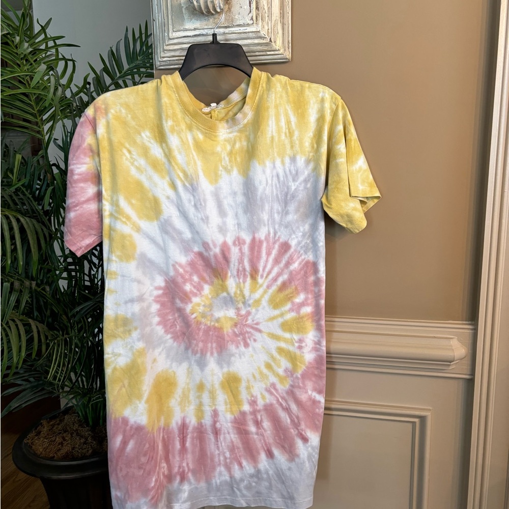 Easel Tie-dye cotton T-shirt dress with pockets oversized small